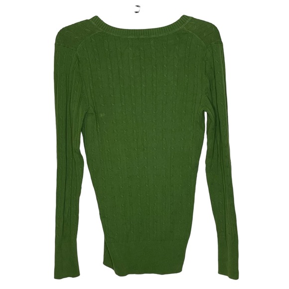 Old Navy Women Cable Knit Ribbed Long Sleeve Sweater Stretch V-Neck Medium Green - Picture 8 of 8